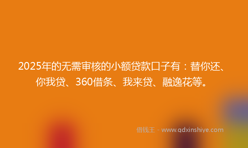 2025年的无需审核的小额贷款口子有：替你还、你我贷、360借条、我来贷、融逸花等。