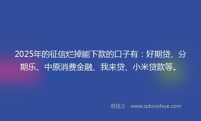 2025年的征信烂掉能下款的口子有：好期贷、分期乐、中原消费金融、我来贷、小米贷款等。