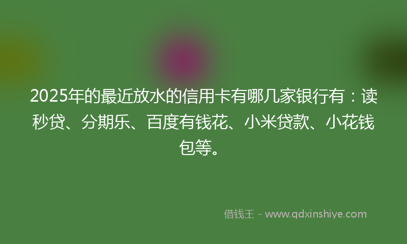 2025年的最近放水的信用卡有哪几家银行有：读秒贷、分期乐、百度有钱花、小米贷款、小花钱包等。