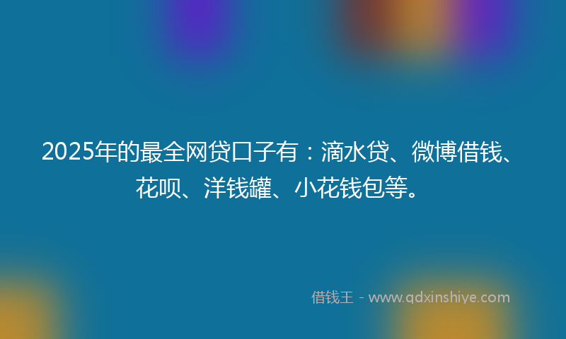 2025年的最全网贷口子有：滴水贷、微博借钱、花呗、洋钱罐、小花钱包等。