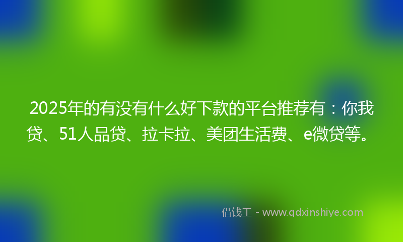 2025年的有没有什么好下款的平台推荐有：你我贷、51人品贷、拉卡拉、美团生活费、e微贷等。