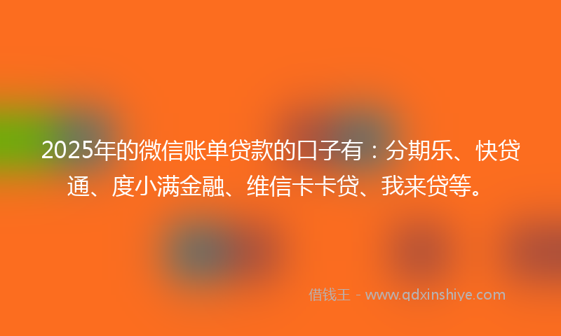 2025年的微信账单贷款的口子有：分期乐、快贷通、度小满金融、维信卡卡贷、我来贷等。