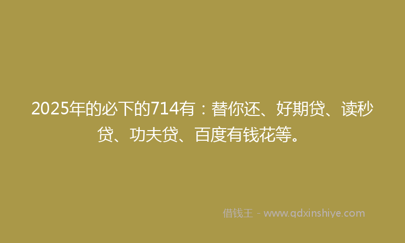 2025年的必下的714有：替你还、好期贷、读秒贷、功夫贷、百度有钱花等。