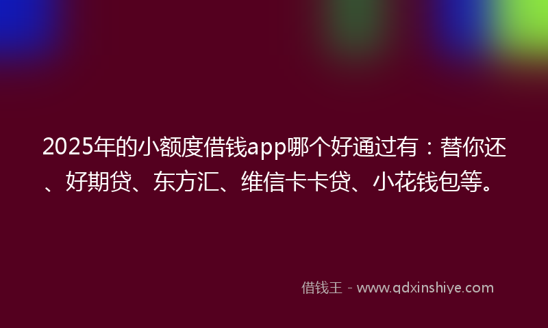 2025年的小额度借钱app哪个好通过有：替你还、好期贷、东方汇、维信卡卡贷、小花钱包等。
