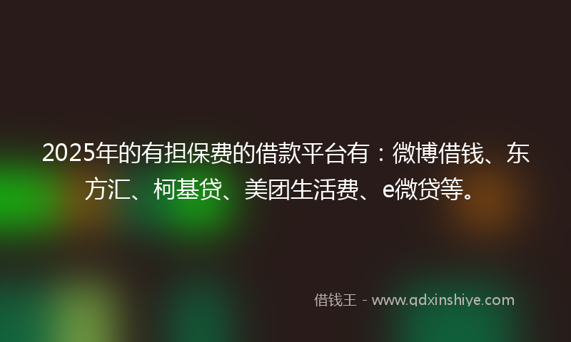 2025年的有担保费的借款平台有：微博借钱、东方汇、柯基贷、美团生活费、e微贷等。