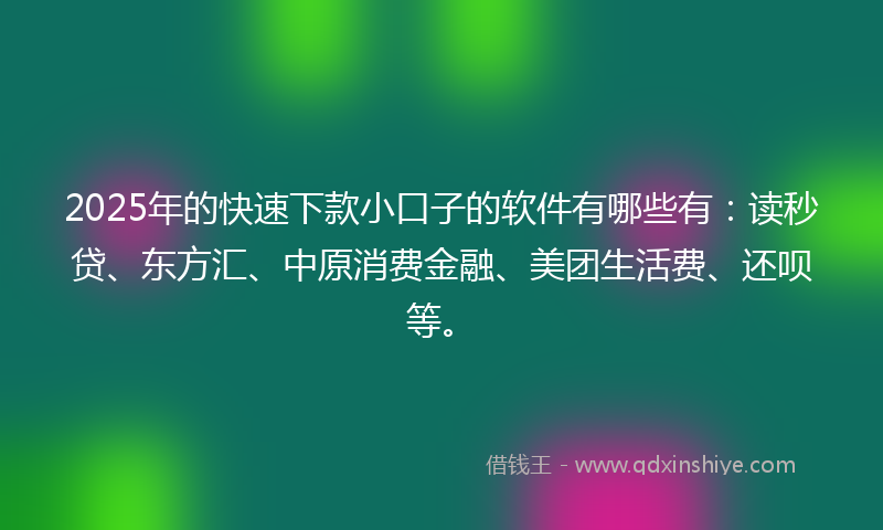 2025年的快速下款小口子的软件有哪些有：读秒贷、东方汇、中原消费金融、美团生活费、还呗等。