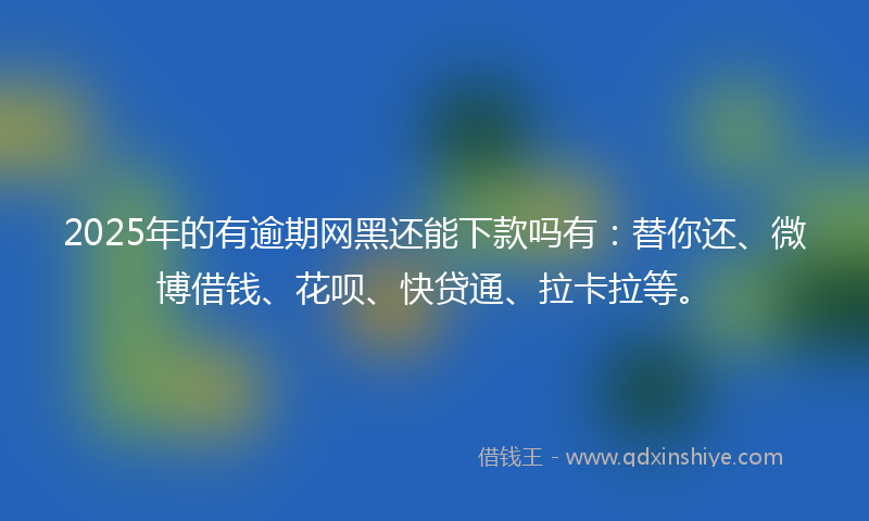 2025年的有逾期网黑还能下款吗有：替你还、微博借钱、花呗、快贷通、拉卡拉等。