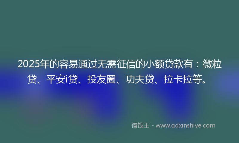 2025年的容易通过无需征信的小额贷款有：微粒贷、平安i贷、投友圈、功夫贷、拉卡拉等。