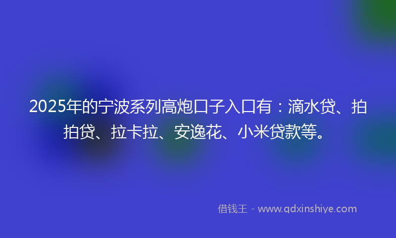 2025年的宁波系列高炮口子入口有：滴水贷、拍拍贷、拉卡拉、安逸花、小米贷款等。