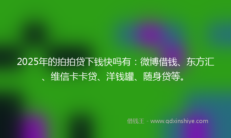 2025年的拍拍贷下钱快吗有：微博借钱、东方汇、维信卡卡贷、洋钱罐、随身贷等。