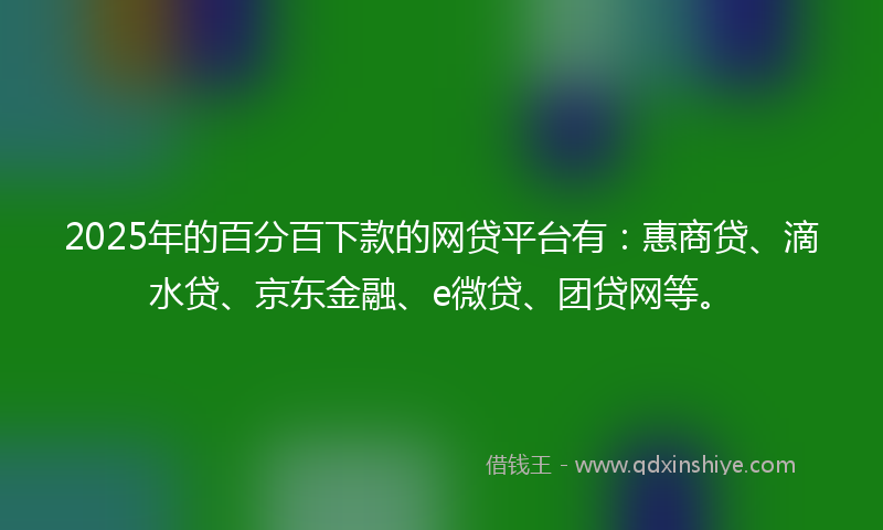2025年的百分百下款的网贷平台有：惠商贷、滴水贷、京东金融、e微贷、团贷网等。