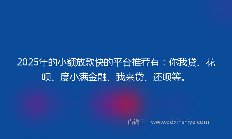 2025年的小额放款快的平台推荐有：你我贷、花呗、度小满金融、我来贷、还呗等。