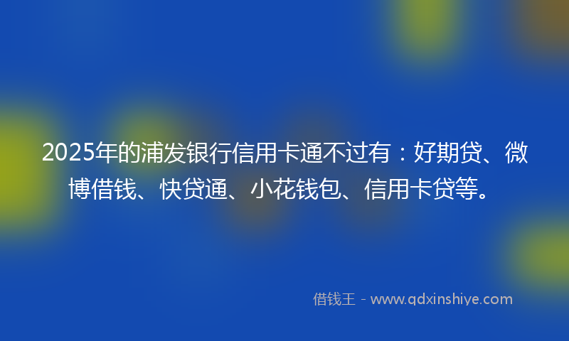 2025年的浦发银行信用卡通不过有：好期贷、微博借钱、快贷通、小花钱包、信用卡贷等。