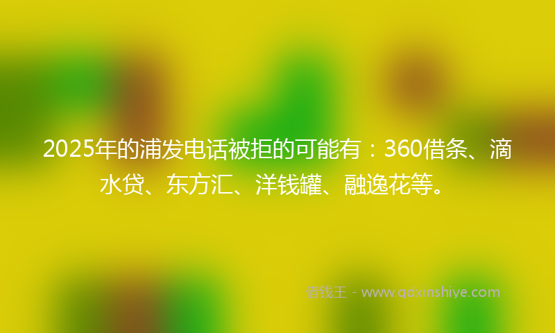 2025年的浦发电话被拒的可能有：360借条、滴水贷、东方汇、洋钱罐、融逸花等。
