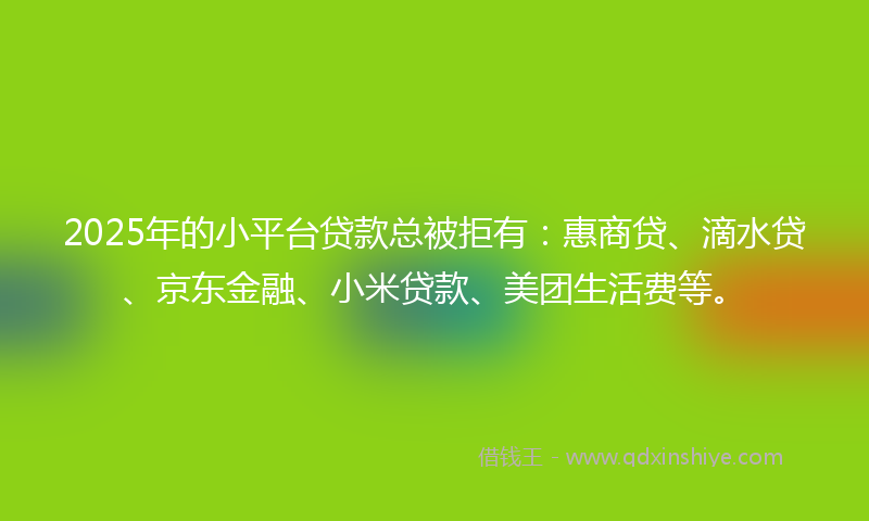 2025年的小平台贷款总被拒有：惠商贷、滴水贷、京东金融、小米贷款、美团生活费等。