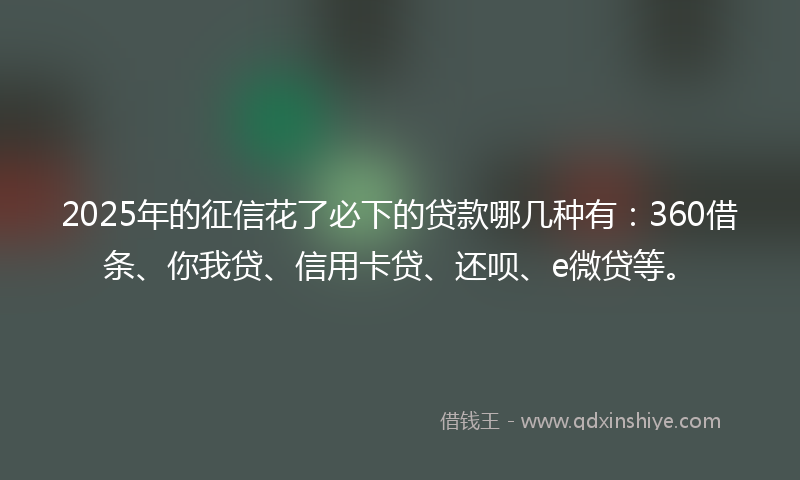2025年的征信花了必下的贷款哪几种有：360借条、你我贷、信用卡贷、还呗、e微贷等。