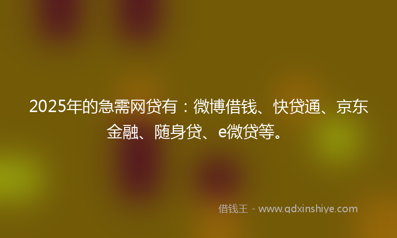 2025年的急需网贷有：微博借钱、快贷通、京东金融、随身贷、e微贷等。