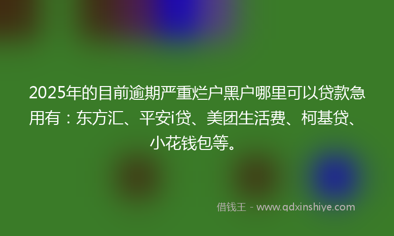 2025年的目前逾期严重烂户黑户哪里可以贷款急用有：东方汇、平安i贷、美团生活费、柯基贷、小花钱包等。