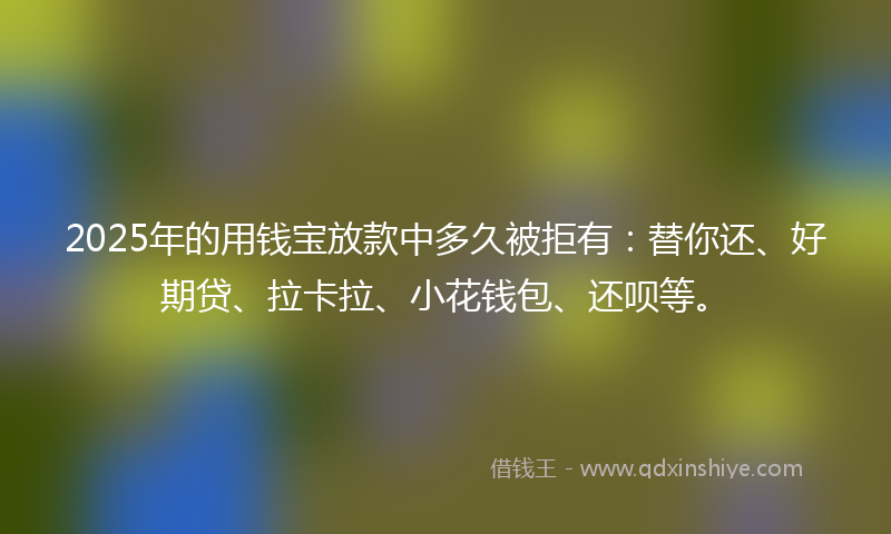 2025年的用钱宝放款中多久被拒有：替你还、好期贷、拉卡拉、小花钱包、还呗等。