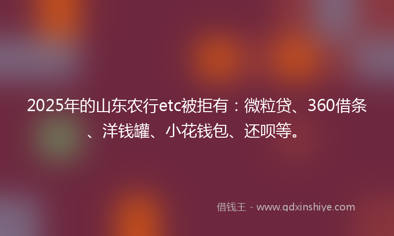 2025年的山东农行etc被拒有：微粒贷、360借条、洋钱罐、小花钱包、还呗等。