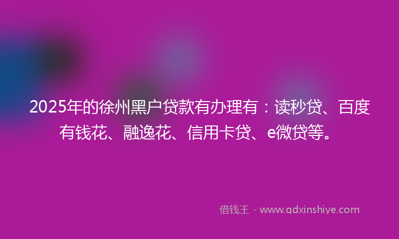 2025年的徐州黑户贷款有办理有：读秒贷、百度有钱花、融逸花、信用卡贷、e微贷等。