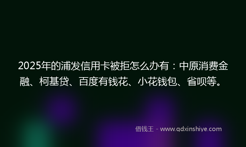2025年的浦发信用卡被拒怎么办有：中原消费金融、柯基贷、百度有钱花、小花钱包、省呗等。