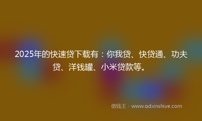 2025年的快速贷下载有：你我贷、快贷通、功夫贷、洋钱罐、小米贷款等。