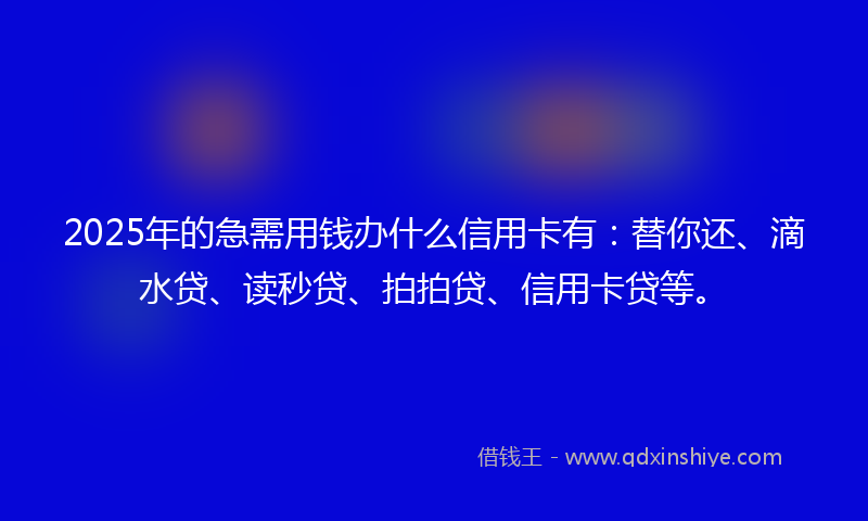 2025年的急需用钱办什么信用卡有：替你还、滴水贷、读秒贷、拍拍贷、信用卡贷等。