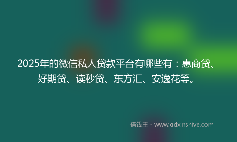 2025年的微信私人贷款平台有哪些有：惠商贷、好期贷、读秒贷、东方汇、安逸花等。