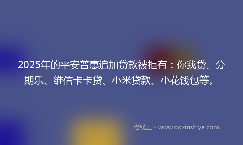2025年的平安普惠追加贷款被拒有：你我贷、分期乐、维信卡卡贷、小米贷款、小花钱包等。