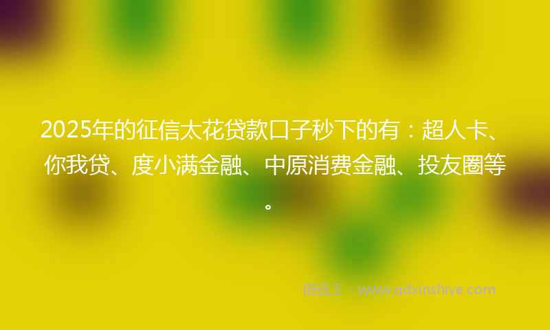2025年的征信太花贷款口子秒下的有：超人卡、你我贷、度小满金融、中原消费金融、投友圈等。