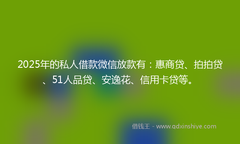 2025年的私人借款微信放款有：惠商贷、拍拍贷、51人品贷、安逸花、信用卡贷等。
