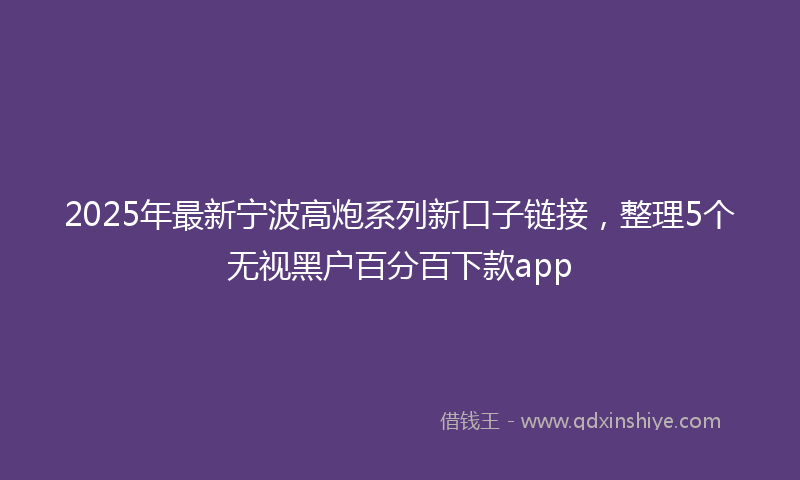 2025年最新宁波高炮系列新口子链接，整理5个无视黑户百分百下款app
