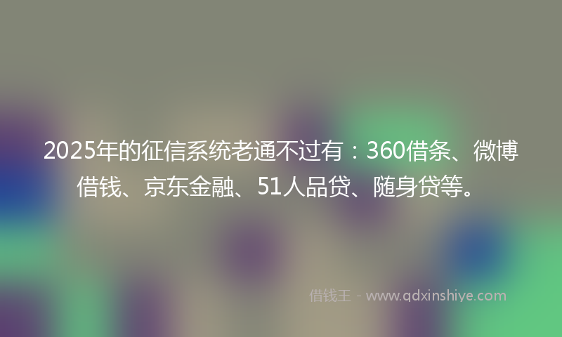 2025年的征信系统老通不过有：360借条、微博借钱、京东金融、51人品贷、随身贷等。
