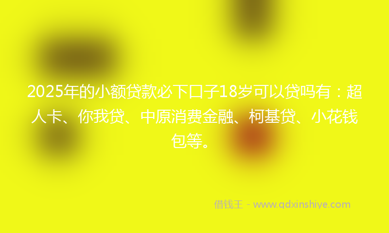 2025年的小额贷款必下口子18岁可以贷吗有：超人卡、你我贷、中原消费金融、柯基贷、小花钱包等。