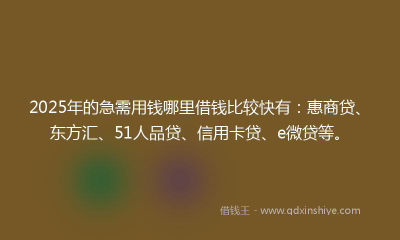 2025年的急需用钱哪里借钱比较快有：惠商贷、东方汇、51人品贷、信用卡贷、e微贷等。