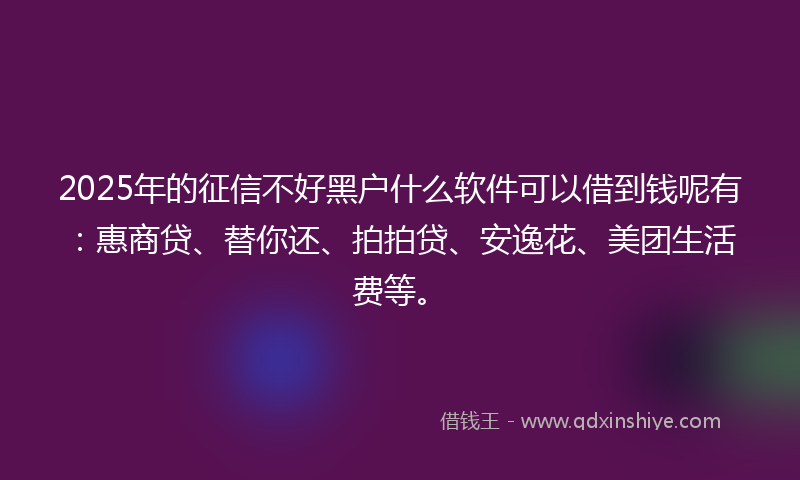 2025年的征信不好黑户什么软件可以借到钱呢有：惠商贷、替你还、拍拍贷、安逸花、美团生活费等。