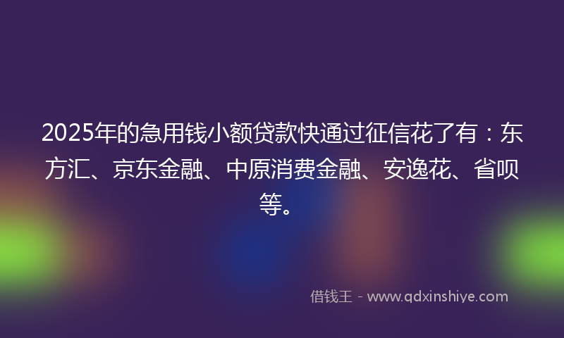 2025年的急用钱小额贷款快通过征信花了有：东方汇、京东金融、中原消费金融、安逸花、省呗等。