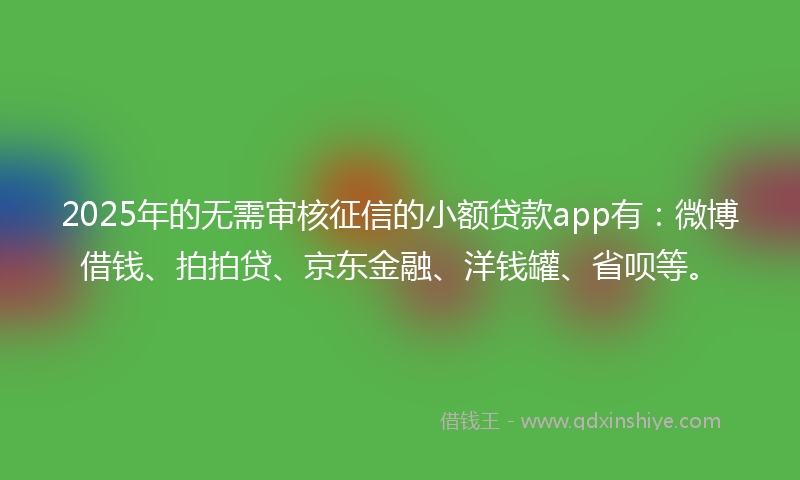2025年的无需审核征信的小额贷款app有：微博借钱、拍拍贷、京东金融、洋钱罐、省呗等。