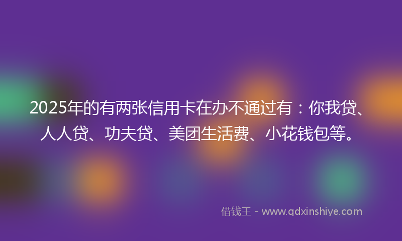 2025年的有两张信用卡在办不通过有：你我贷、人人贷、功夫贷、美团生活费、小花钱包等。