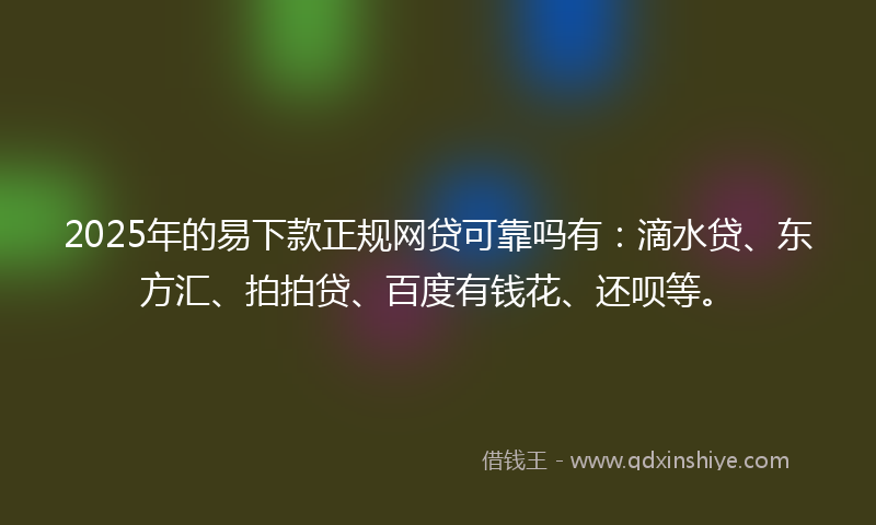 2025年的易下款正规网贷可靠吗有：滴水贷、东方汇、拍拍贷、百度有钱花、还呗等。