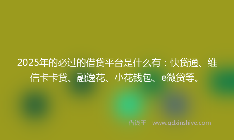 2025年的必过的借贷平台是什么有：快贷通、维信卡卡贷、融逸花、小花钱包、e微贷等。