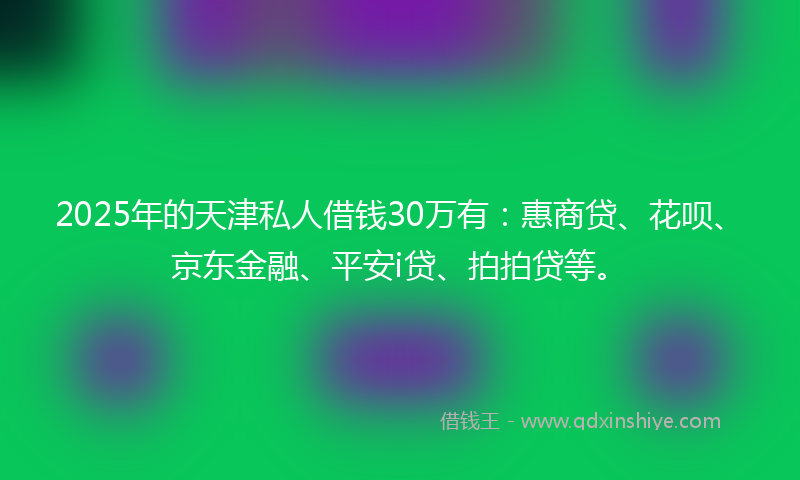 2025年的天津私人借钱30万有：惠商贷、花呗、京东金融、平安i贷、拍拍贷等。