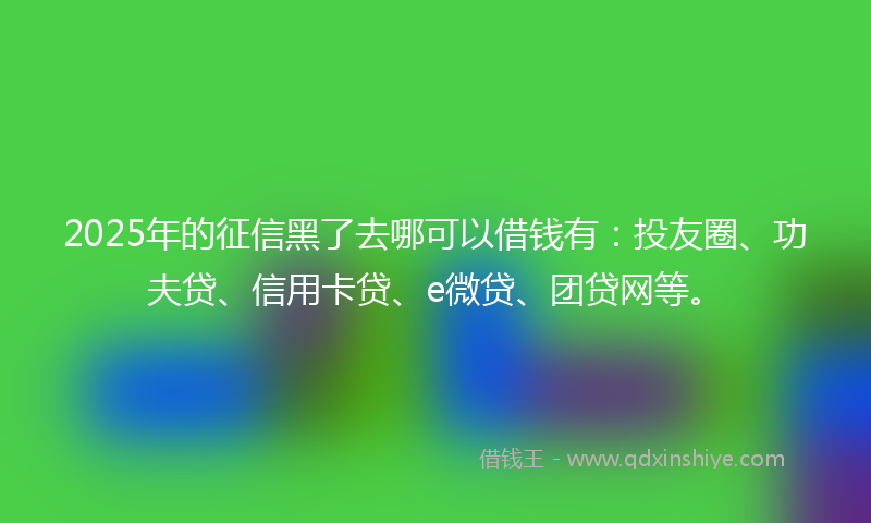2025年的征信黑了去哪可以借钱有：投友圈、功夫贷、信用卡贷、e微贷、团贷网等。
