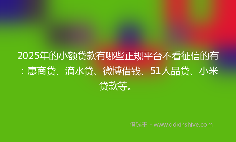 2025年的小额贷款有哪些正规平台不看征信的有：惠商贷、滴水贷、微博借钱、51人品贷、小米贷款等。