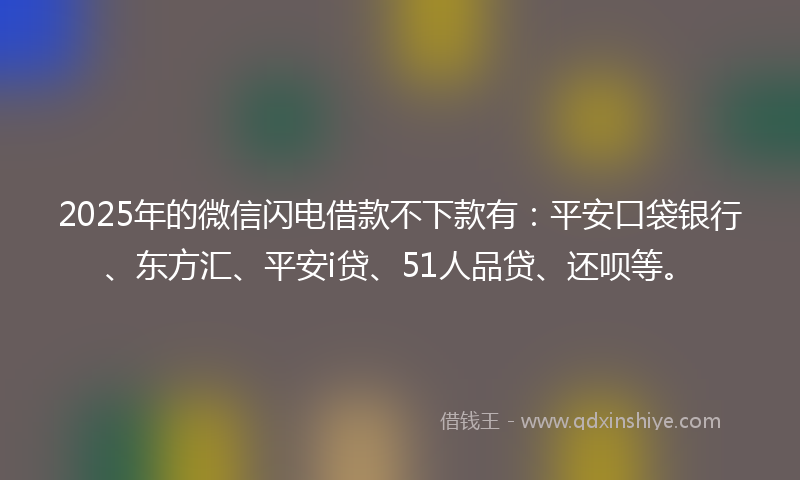 2025年的微信闪电借款不下款有：平安口袋银行、东方汇、平安i贷、51人品贷、还呗等。