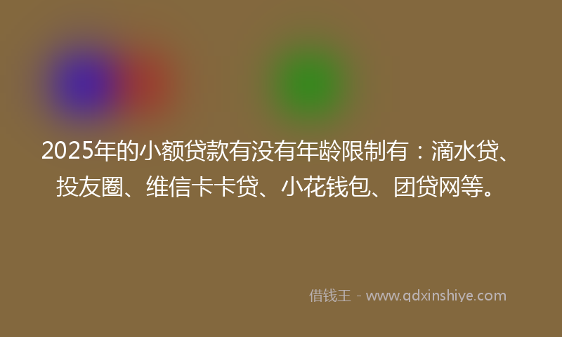 2025年的小额贷款有没有年龄限制有：滴水贷、投友圈、维信卡卡贷、小花钱包、团贷网等。