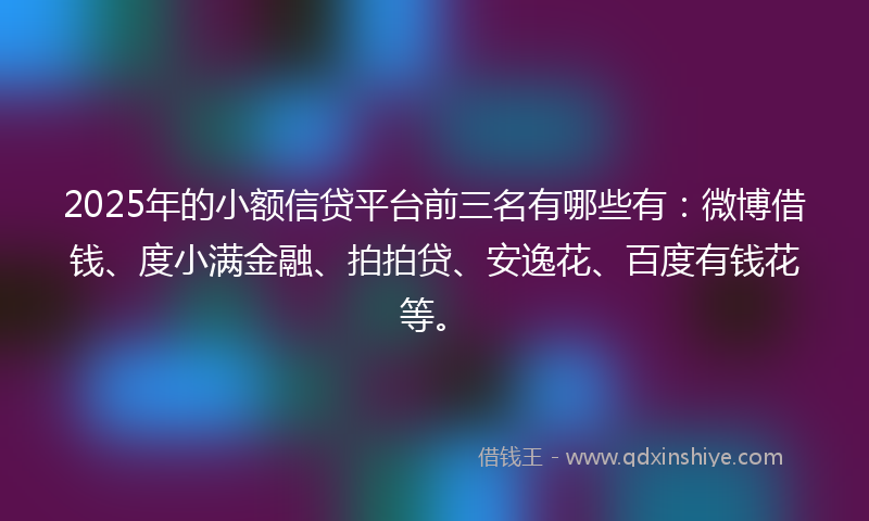 2025年的小额信贷平台前三名有哪些有：微博借钱、度小满金融、拍拍贷、安逸花、百度有钱花等。