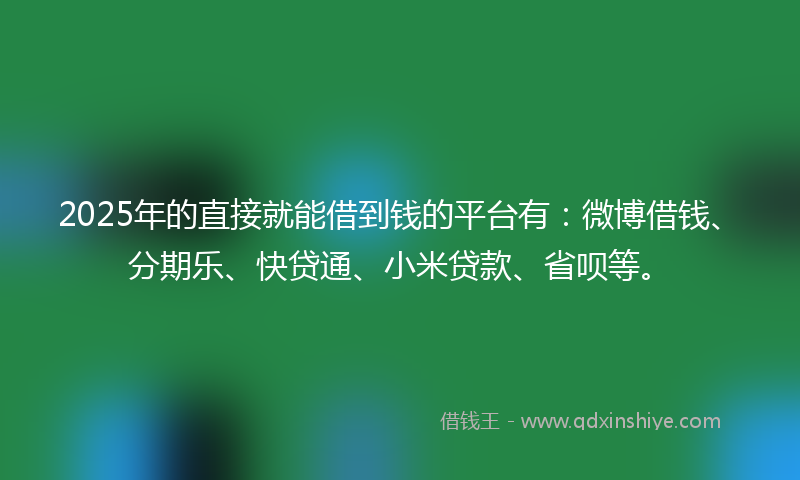 2025年的直接就能借到钱的平台有：微博借钱、分期乐、快贷通、小米贷款、省呗等。