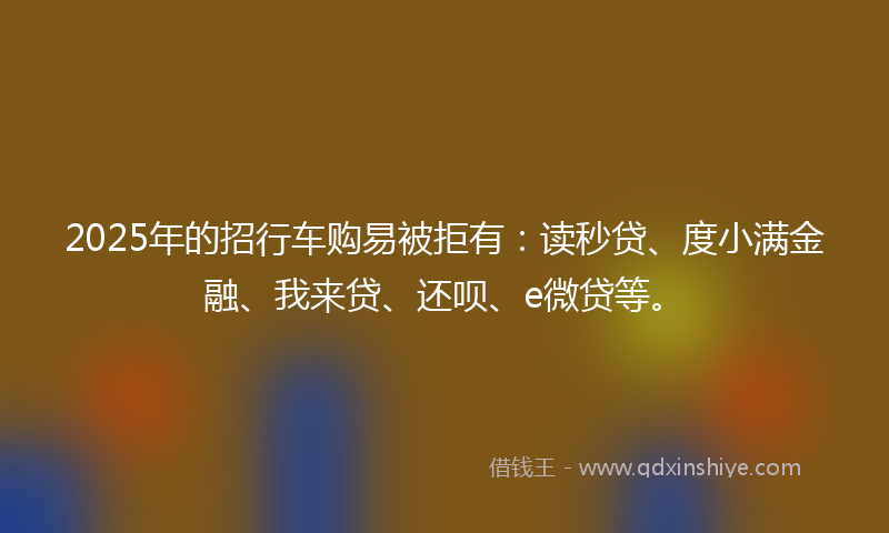 2025年的招行车购易被拒有：读秒贷、度小满金融、我来贷、还呗、e微贷等。